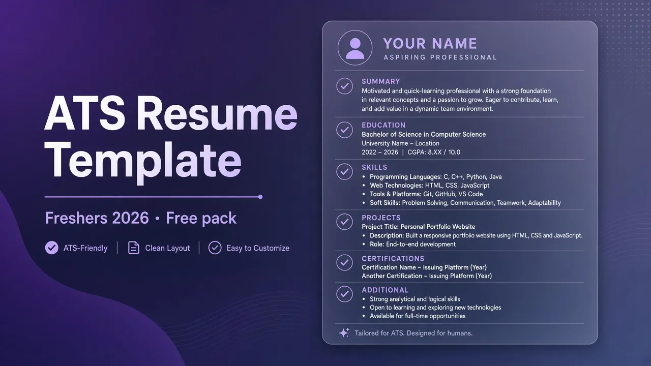 Free ATS Resume Template for Indian Freshers (2026) · Afordz