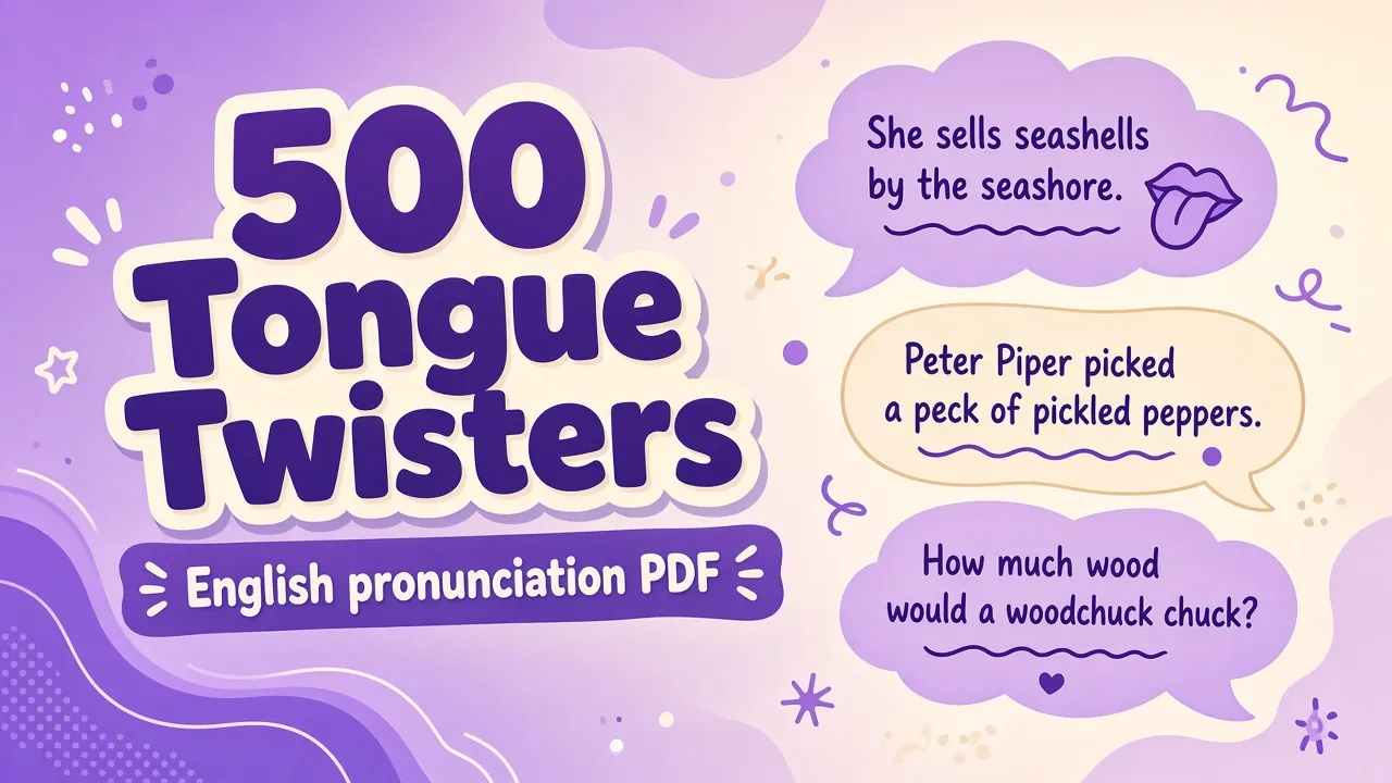 Cover art for the 500 tongue twisters pronunciation PDF listing